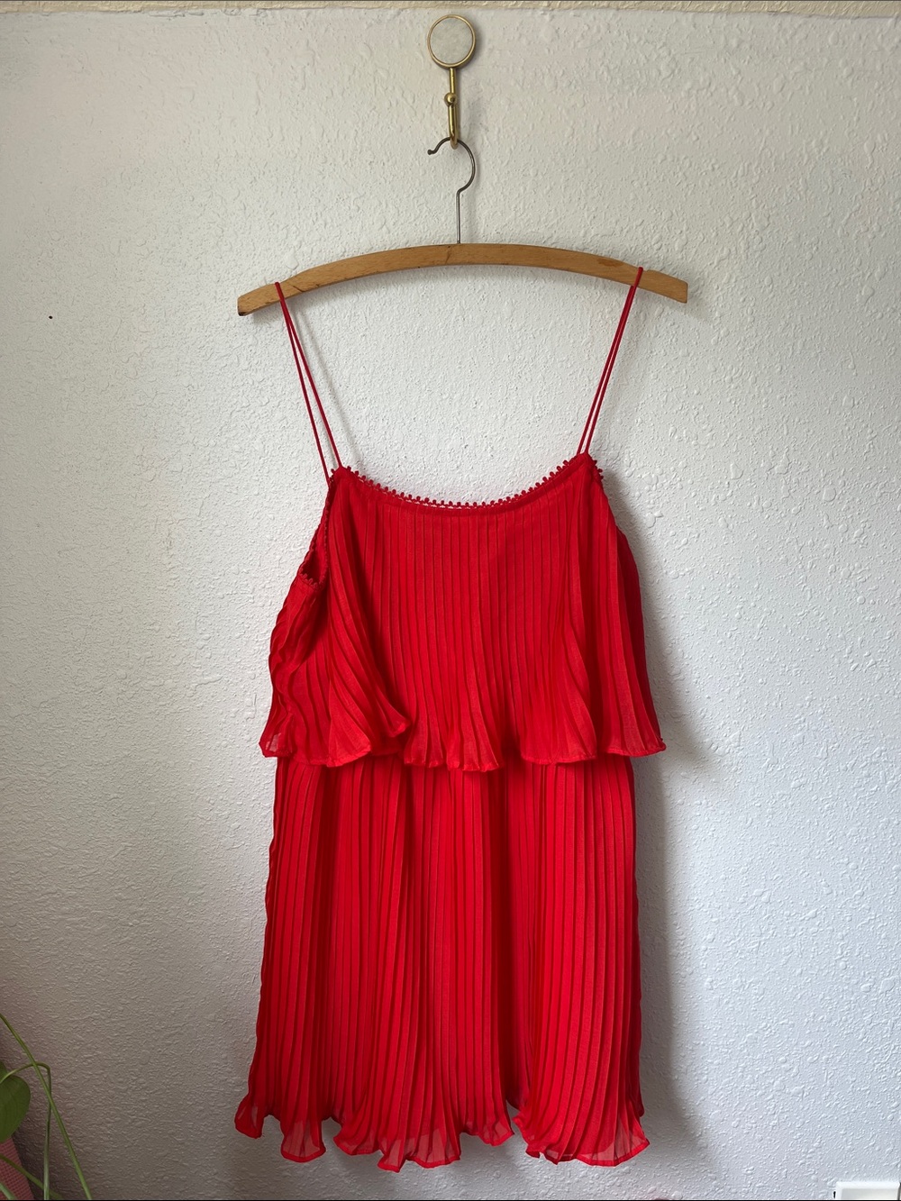 Zara Bright Red Pleated Strap dress